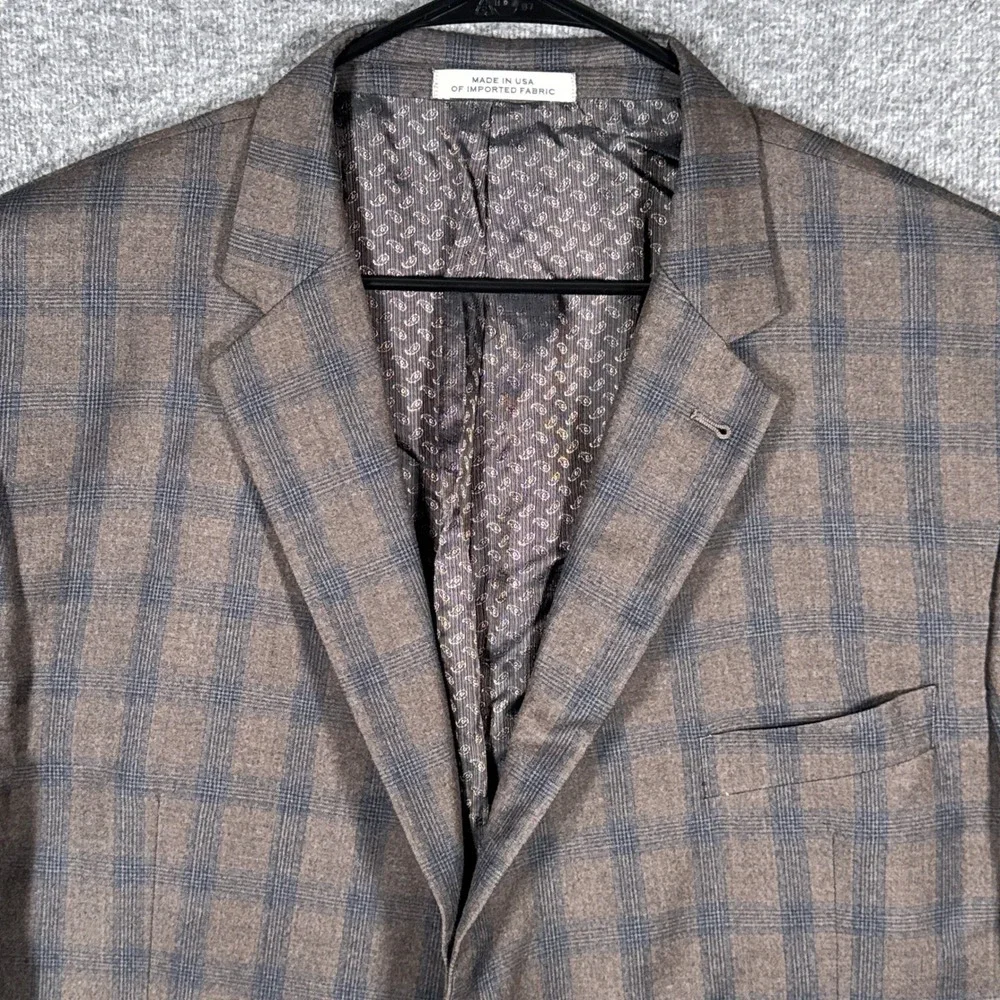Joseph Abboud Sport Coat Blazer Mens 52R Brown Windowpane E.Thomas 100% Wool USA